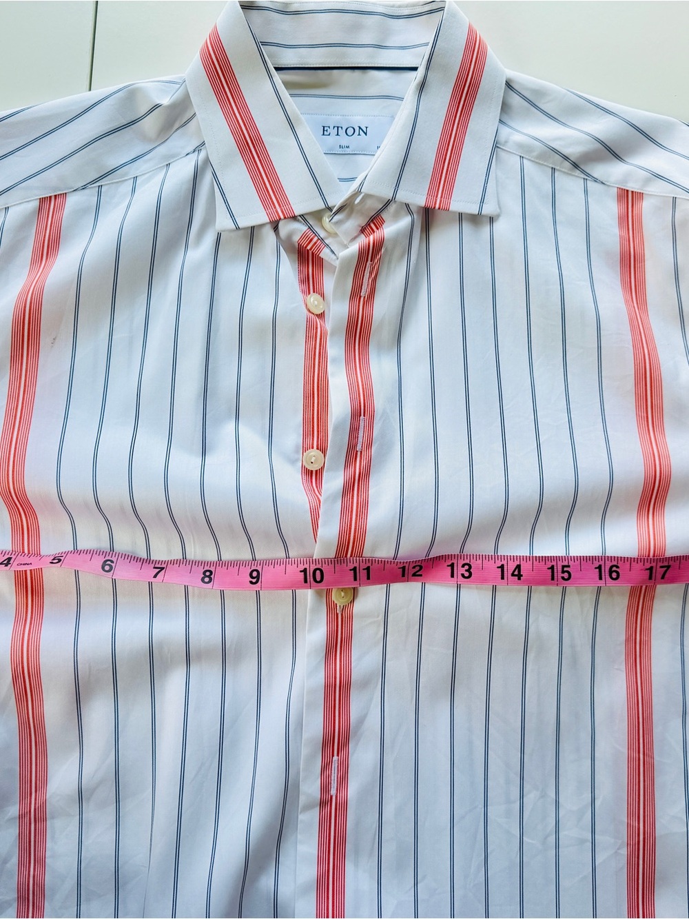 Eton White Dress Shirt with Red and Blue Stripes slim fit size 15 1/2